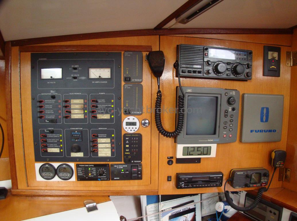 Trireme 50 - Electric panel and electronics at the chart table